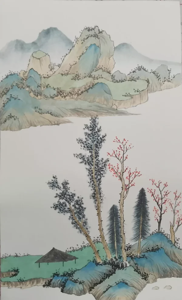 Hand-painted Chinese painting has a very Zen-like green landscape-1259628902