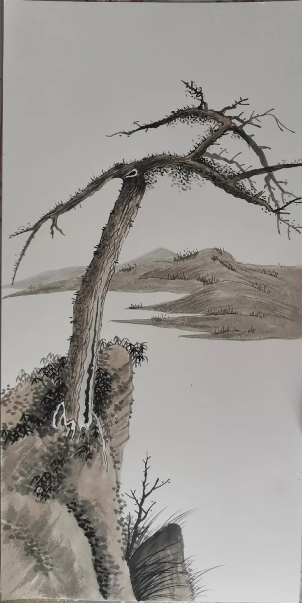 Hand painted Chinese painting landscape a tree-1259628806