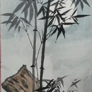 Hand painted Chinese painting Moonlight bamboo stone painting