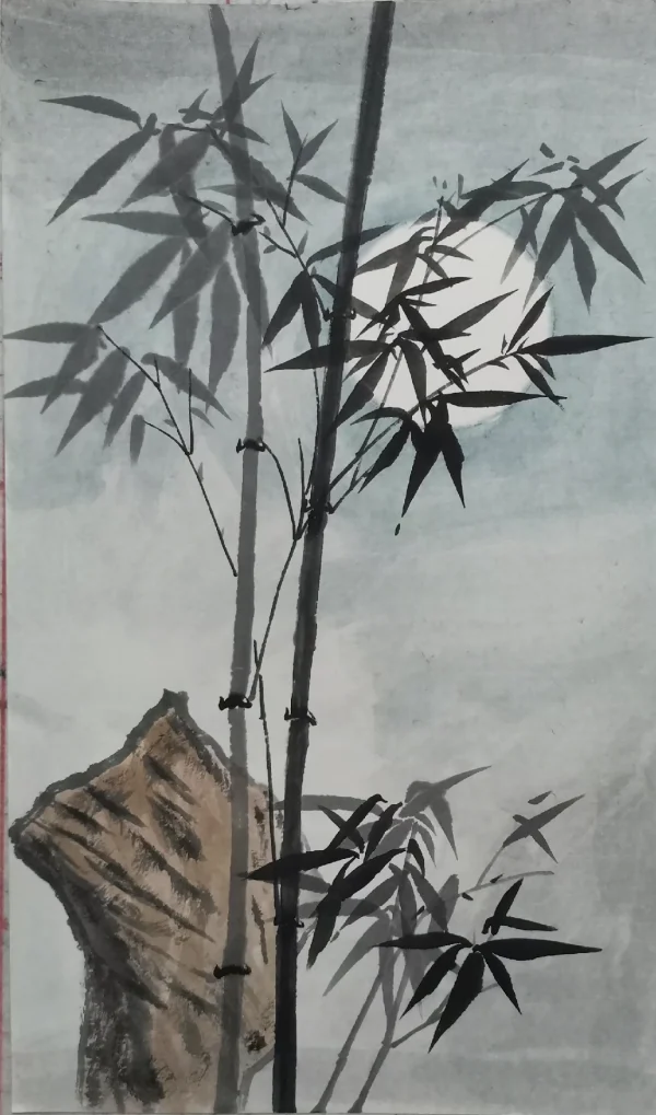 Hand-painted Chinese painting Moonlight bamboo stone painting-1277392836