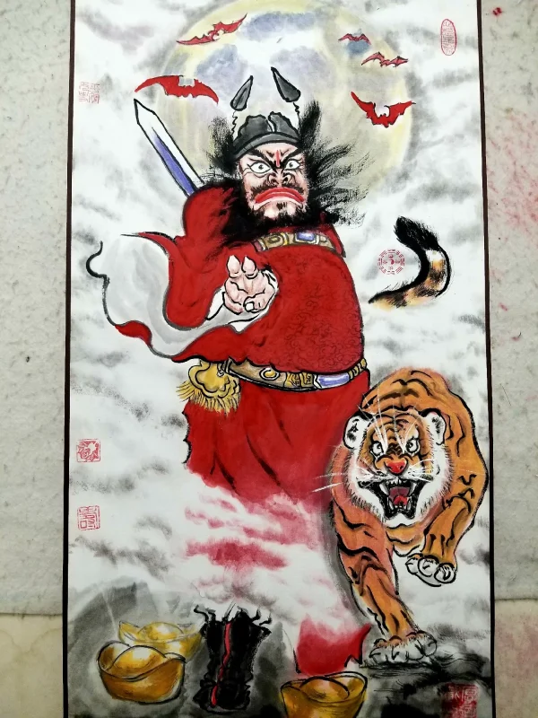 Portrait of Zhong Kui, hand-painted with cinnabar and chicken blood-1256935169